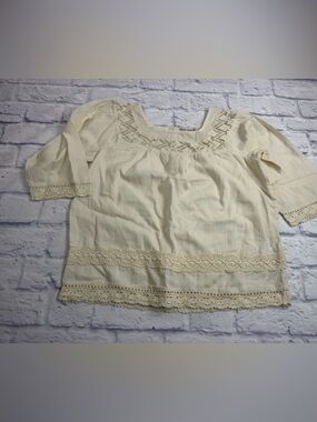 Girls' Jak & Peppar Cream Crochet/Lace-Trim Peasant Top. Size 12